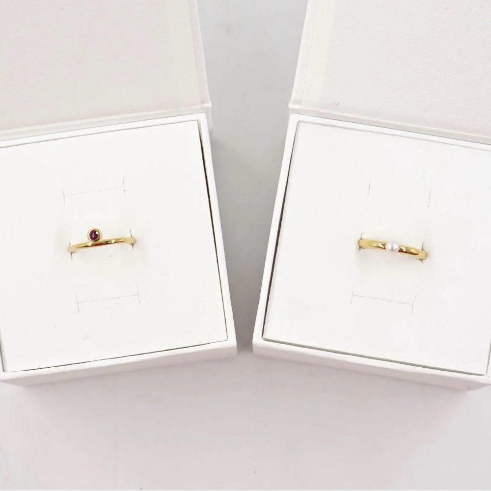 Mejuri Gold Stacking Rings with Pink Gem & White Pearl